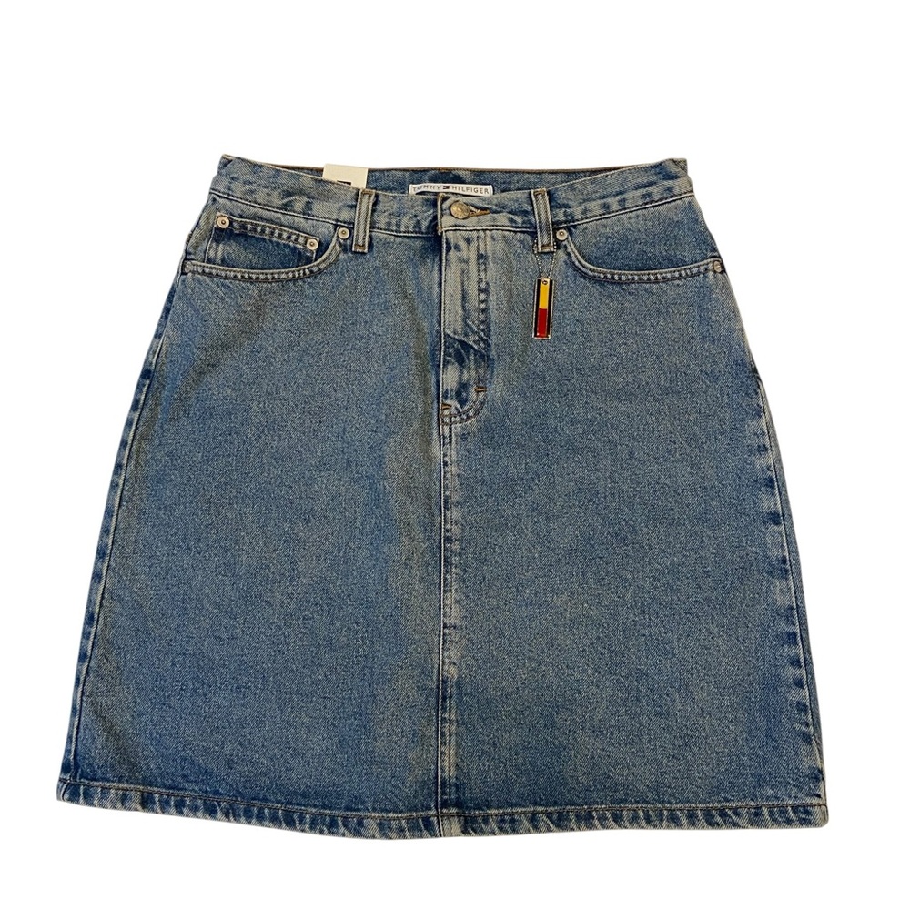 TOMMY HILFIGER Vintage Denim Skirt A Line Knee Length 5 Pocket NWT Blue Size 12